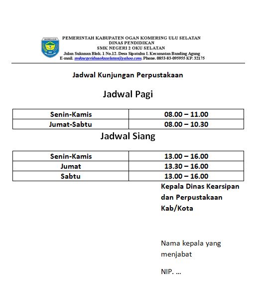 jadwal kunjungan harian perpus